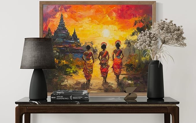 Cambodia Art Print Poster, Asia Oriental Countries Culture Wall Art Asian Paintings for Bedroom Bathroom Living Room Decor 97 (Cambodia, 24 x 36 inches, Wood Frame)