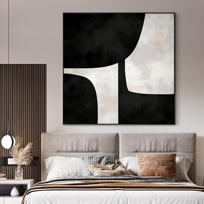 72"x72" XL Framed Wall Art - Black and White Abstract Geometric Shapes (Frame Assembly Required)