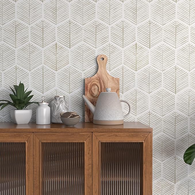 MelunMer Modern Peel and Stick Wallpaper Boho Contact Paper for Cabinets/Drawers 591In L 17.3In W Self Adhesive Removable Wallpaper for Bedroom/Bathroom Waterproof Geometric Contact Paper Beige/White