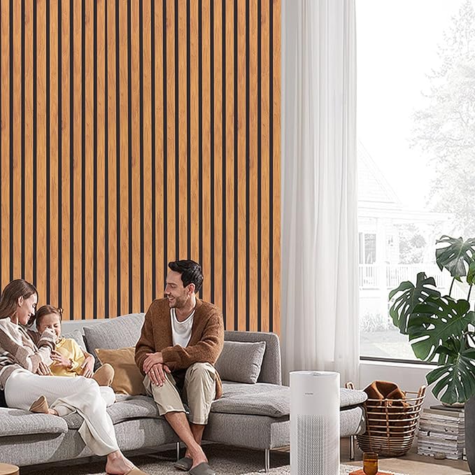 3D Slat Acoustic Wall Panels with Wood Finish Accent, 2 Pack Sound Absorbing Paneling for Studio, Office, Living Room, Bedroom Interior Decor (Natural Walnut, 48''L x 24''W)