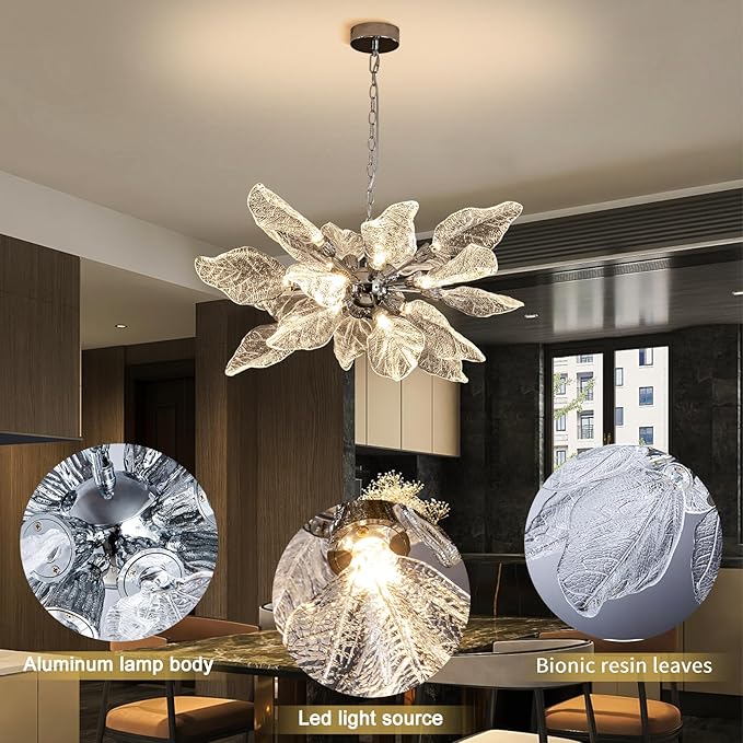 Modern Chandeliers for Dining Room - D31.5'' Leaf Chandelier Light Fixture, Over Table, For Living Room, Bedroom, Foyer