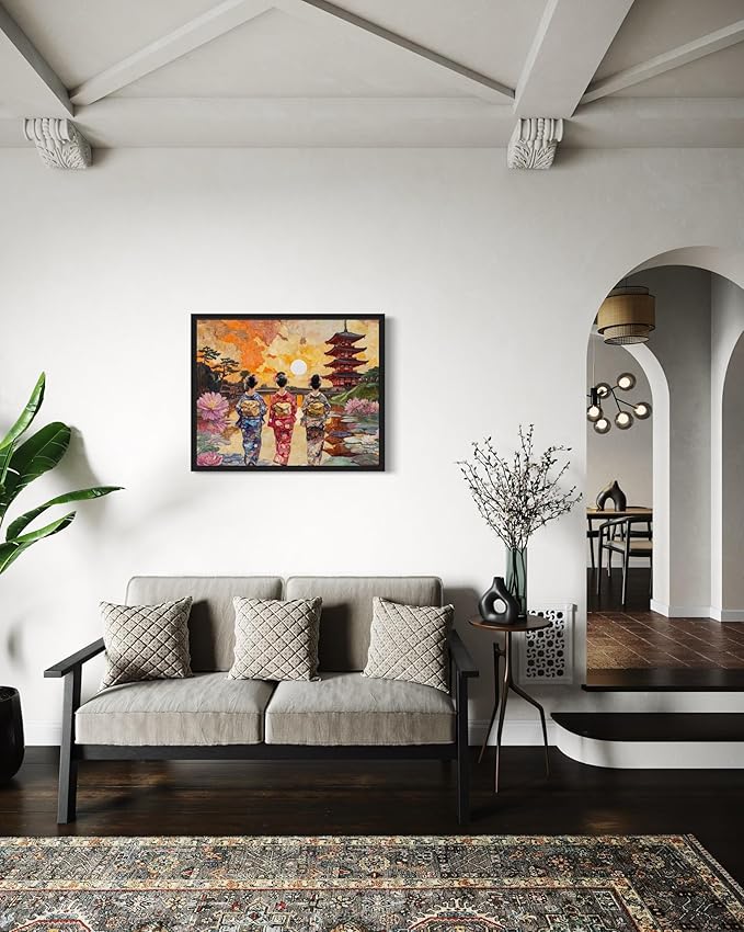 Japan Art Print Poster, Asia Oriental Countries Culture Wall Art Asian Paintings for Bedroom Bathroom Living Room Decor 97 (Japan, 8 x 10 inches, Black Frame)