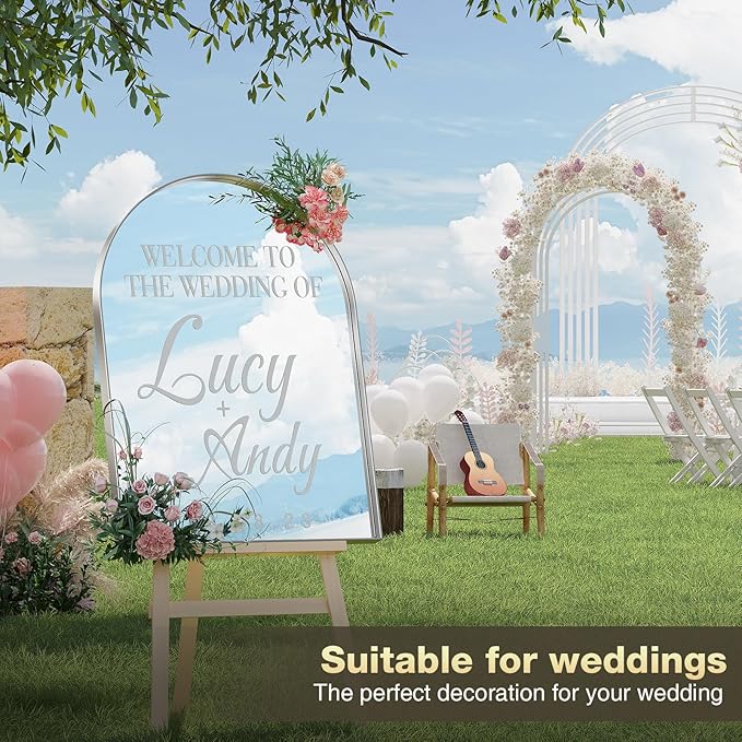 Brightify Metal Framed Arched Wall Mirror, 24 x 36 Inch, Silver, for Living Room, Bedroom, Bathroom, Hallway, Powder Room Decorative