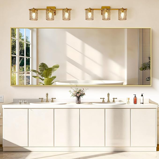 36x72inch Bathroom Mirror, Gold Rectangle Mirror with Thin Metal Frame, Large Rectangular Wall Mirrors for Bathroom, Living Roomm, Hair Salon, Big Farmehouse Mirror Hang Horizontal/Vertical