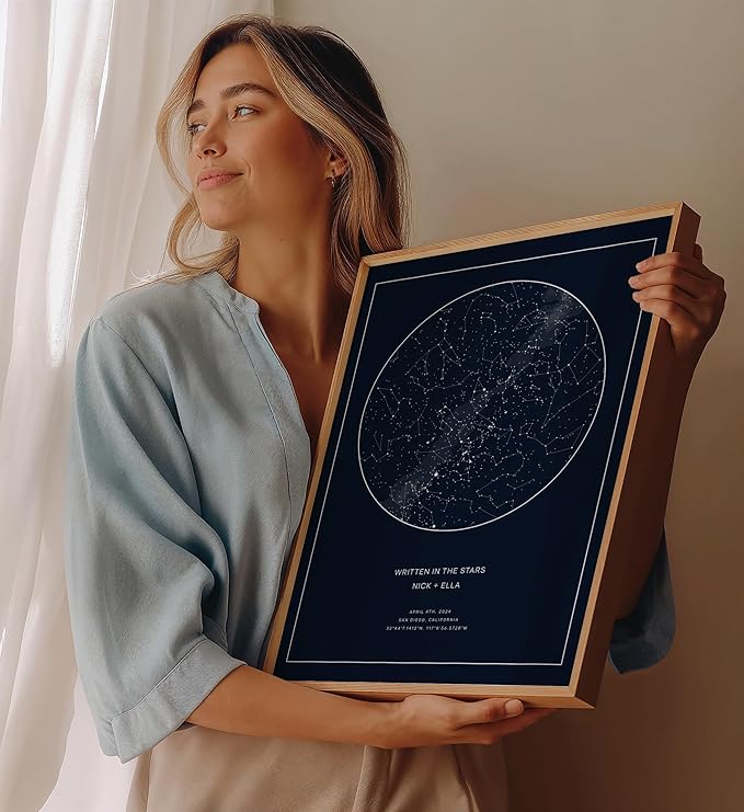 CELESTORY Custom Star Map Framed Night Sky Print Constellation Map Star Chart Gift Wall Art Poster Personalized Star Map for Specific Date Unique Gifts for Him Meaningful Gifts for Her - Midnight Blue