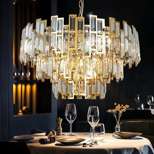Modern Crystal Chandelier Gold Round Chandelier for Dining Room 10 Light Ceiling Pendant Light Fixture Luxury Gold Hanging Lighting for Bedroom Living Room