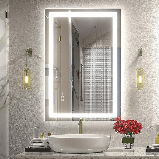 24x36 LED Bathroom Mirror with Backlit and Front Lights, Lighted Bathroom Vanity Mirror for Wall, Anti-Fog, Memory, Shatter-Proof, ETL Listed (Horizontal/Vertical)