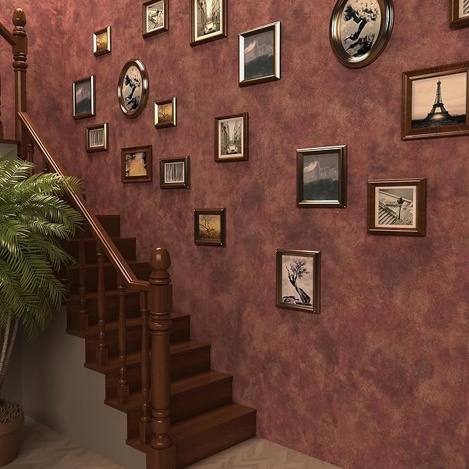 JSEVEM 31"×157" Extra Thick Wide Luxury Red Gold Rusty Concrete Wallpaper Peel and Stick Industrial Metallic Concrete Contact Paper Vinyl Glossy Textured Adhesive Stickers for Bedroom Bathroom Walls