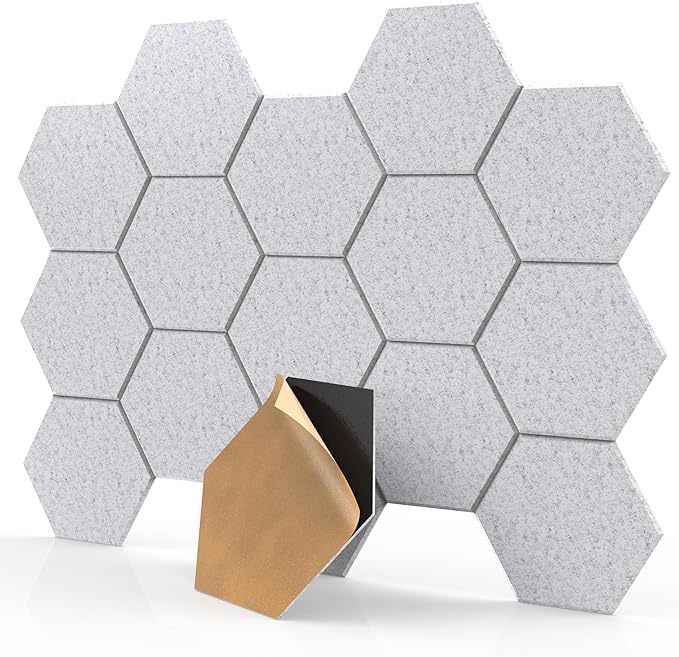 18 Pack Grey Hexagon Self-Adhesive Acoustic Panels-12"X10"X 0.4" Soundproof Wall Panels, High-Density Sound Absorbing for Studios, Offices, and Home Theaters