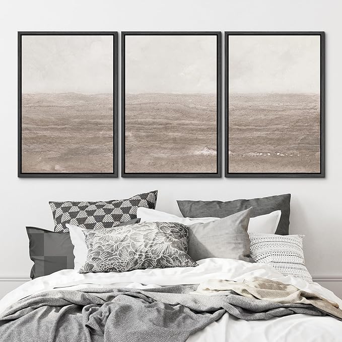 MUDECOR Framed Wall Art Print Set Neutral Textured Seascapes Subtle Tones Illustrations Modern Art Boho Decorative Colorful Chic for Living Room, Bedroom, Office - 16"x24"x3 Black