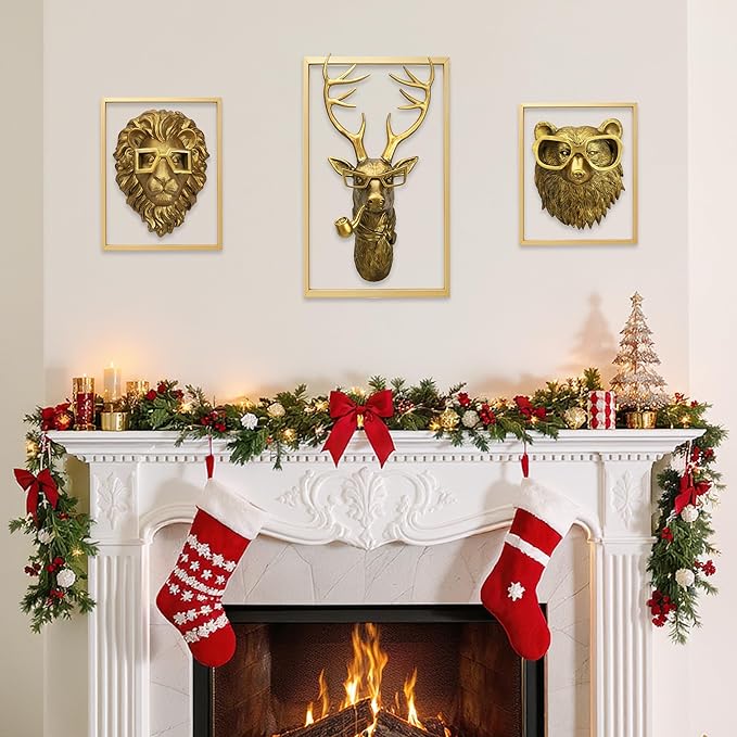 AYDIA Vintage Gold Animal Head Wall Decor, Faux Lion Head, Vintage Wall Decor, Large Animal Head, 3D Sculpture, Gift Ready, Lion Head Wall Mount.