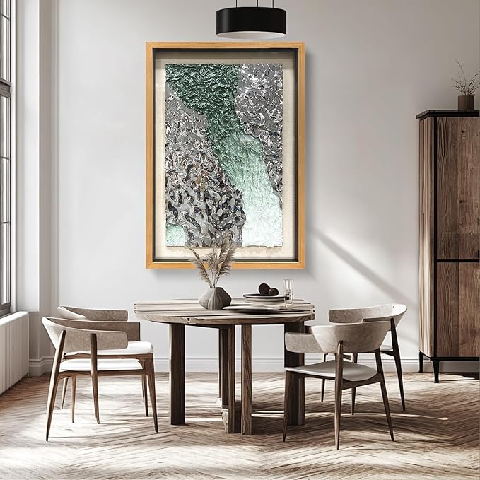 LIUZEYUE - Handmade Original Wall Art - Solid Wood Frame, Linen Hand - painted, Paper Crafts, Stainless Steel Combined Wall Hangings for Wall Decoration 27.6"x39.4"