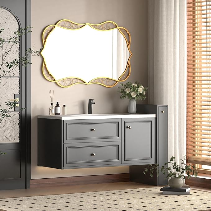 Bathroom Gold Wall Mirror: 30"x48" Antique Large Mirror for Wall - Vertical or Horizontal Hanging - Home Decor for Living Room/Entryway/Fireplace/Hallway