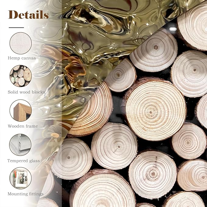 BrightA 3D Square Framed Nature Art - Gold Patina Metal Meets Circular Solid Wood Block Texture, Minimalist Contrast Wall Decor for Calming Spaces 43.3"x43.3"