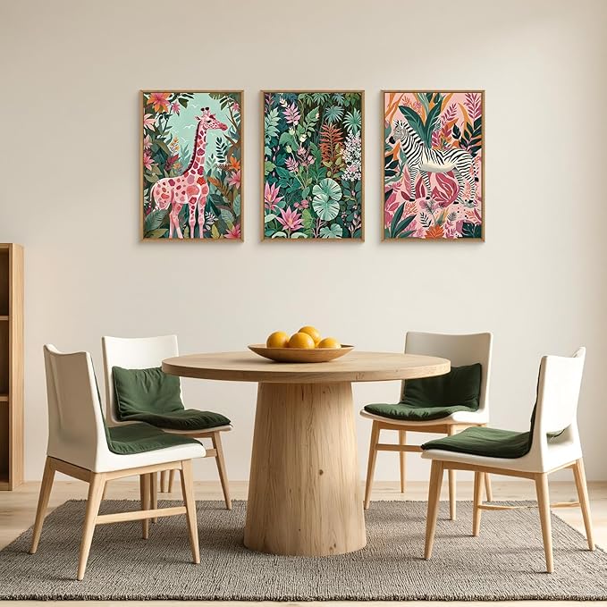 Aryroi Large Jungle Giraffe and Zebra Framed Canvas Wall Art,Modern Safari Wild Animal Wall Decor,Tropical Nature Wildlife Artwork,Boho Botanical Art Print for Living Room,Bedroom,Office-16 x24 x3