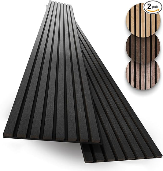 2-Pack Acoustic Wall Panels - Wood Slat Wall Decor - Soundproof Panels