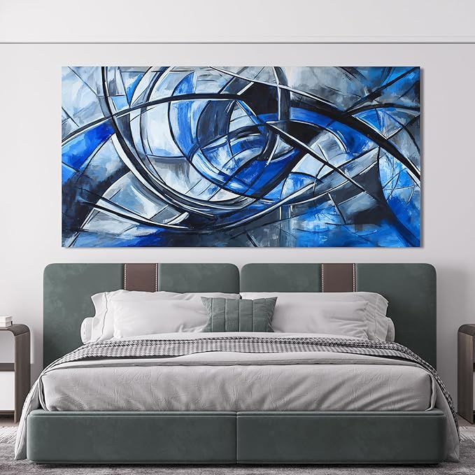 Abstract Wall Art Decor Oversized Wall Art Pictures for Living Room Abstract Canvas Art Wall Decor Modern Large Blue Wall Art Prints Black and White Wall Art Decor Bedroom Office Decor 29" X 58"