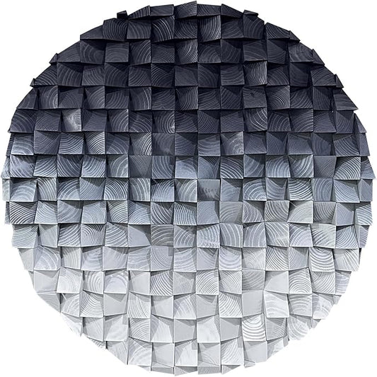 LIUZEYUE - 3D wooden block decoration painting art wall decoration 3D wooden background wall living room bedroom study (blue gray gradient) Diameter 59"