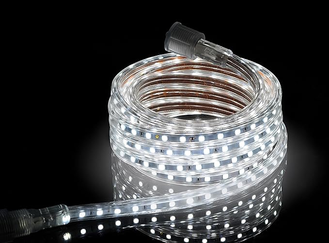 CBConcept UL Listed, 20 Feet,Super Bright 5400 Lumen, 6000K Pure White, Dimmable, 110-120V AC Flexible Flat LED Strip Rope Light, Commercial Grade, Indoor Outdoor use, Ready to plug n shine