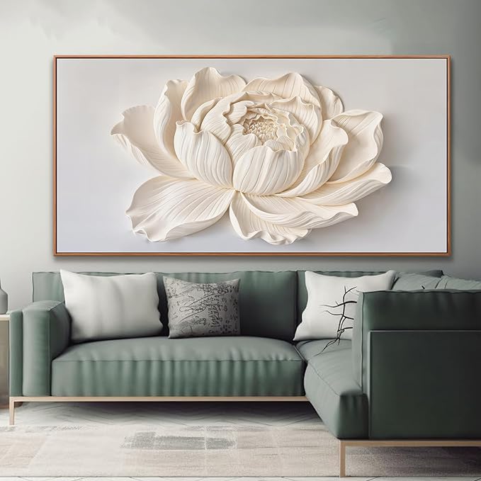 Large Canvas Wall Art Decor Pictures White Flower Wall Art Decoration Artwork Wall Art For Living Room Modern Painting Pictures For Bedroom Home Kitchen Office 29" X 58" With Framed