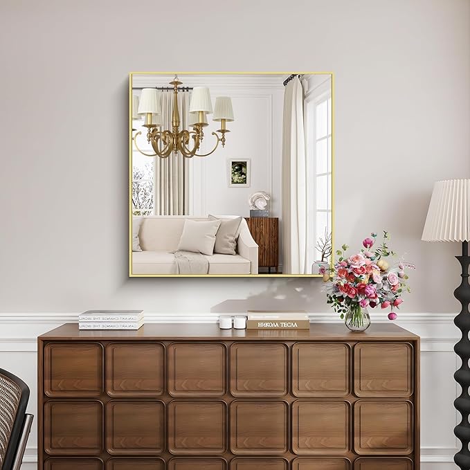KOCUUY Large Gold Bathroom Mirror, 36x36 Inch Square Mirror for Bathroom Sink, Oversized Wall Mirror with Metal Gold Frame for Living Room, Farmhouse, Entryway, Hang Horizontal/Vertical