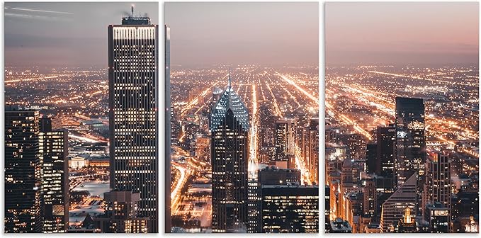 NAN Wind Modern Office Decor Chicago City Center Skyline Canvas Prints Chicago Skyline Canvas Art Cityscape Wall Decorations Blue Wall Decor for Living Room Pictures for Bedroom Decorations