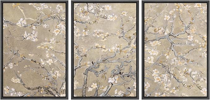 MUDECOR Framed Canvas Print Wall Art Blossoming Branches Vintage Floral Illustrations Realism Decorative for Living Room, Bedroom, Office - 24"x36"x3 Black