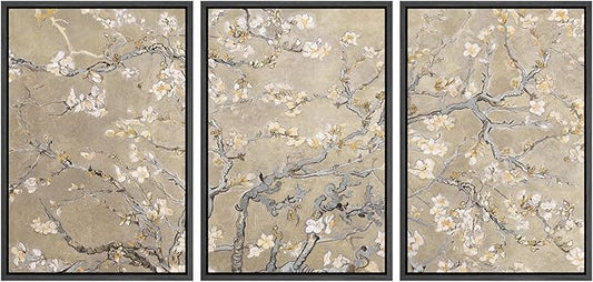 MUDECOR Framed Canvas Print Wall Art Blossoming Branches Vintage Floral Illustrations Realism Decorative for Living Room, Bedroom, Office - 24"x36"x3 Black