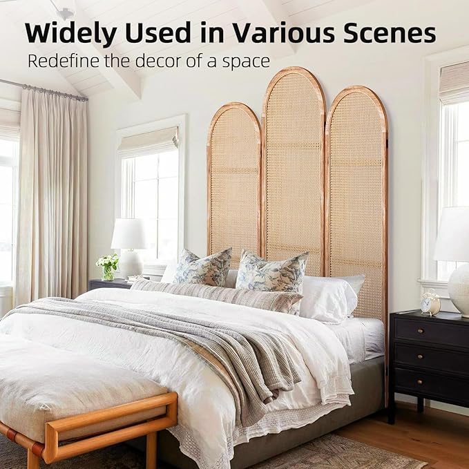 5.9 Ft Tall 3 Panel Room Divider Screen, Foldable Wooden Room Divider Panel, Folding Privacy Screen Made of Hand-Woven Rattan, Portable Wall Divider for Room Separation HomeOffice - Natural