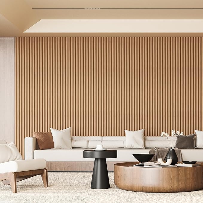 Art3d Fluted Wood Panel for Wall and Ceiling, Beaded Accent Molding for Home Decoration, Pack of 4pcs + 1pc End-Trim, Size 108 x 5.7in.- Beaded Oak