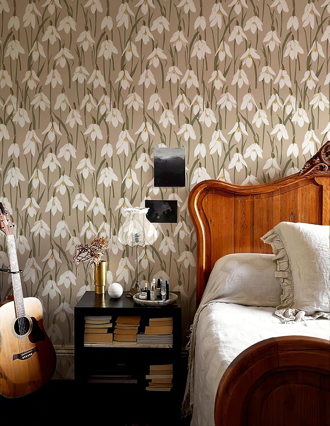 17.3" x 196.8" Floral Wallpaper Vintage Brown Orchid Peel and Stick Wallpaper Self Adhesive Removable Wallpaper for Bedroom Decorative Contact Paper