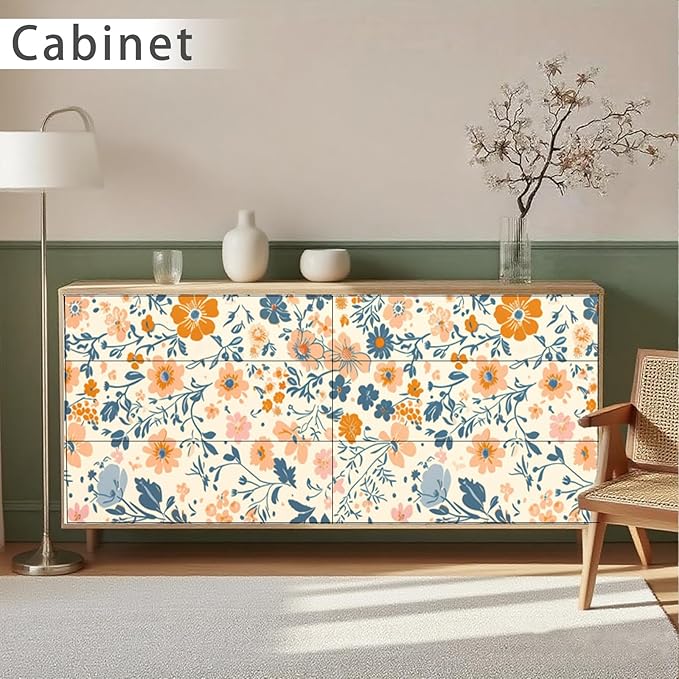 Nuxovilar Orange Grey Floral Mosaic Textured Peel and Stick Wallpaper, 15.75"x39.37", Self-Adhesive Contact Paper, Artistic Tile-Look Pattern for Bedroom, Living Room and Table Decor