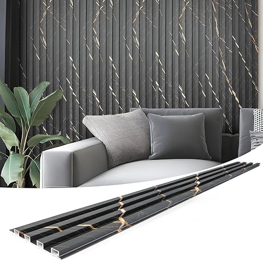Art3d 8-Pack WPC Slat Panel for Interior Decor, Decorative Fluted Accent Wall Covering for Living Room Bedroom TV Background Office, 96 x 6 Inch - Granite