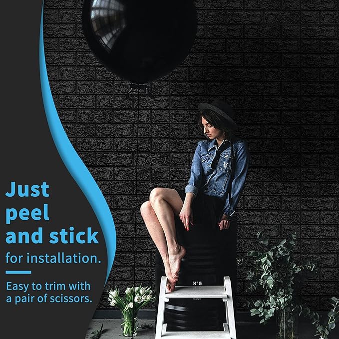 Art3d 11-Pack 64 Sq. Ft Peel and Stick 3D Wall Panels for Interior Wall Decor, Self-Adhesive Foam Brick Wallpaper in Black