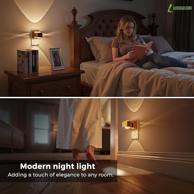 L LOHAS LED Night Light Projector, Night Lights Plug into Wall, Dusk to Dawn Sensor, Rotating Nightlight for Kids, Soft White Swivel Ambient Lighting for Bathroom, Gaming Room, Gifts,1 Pack