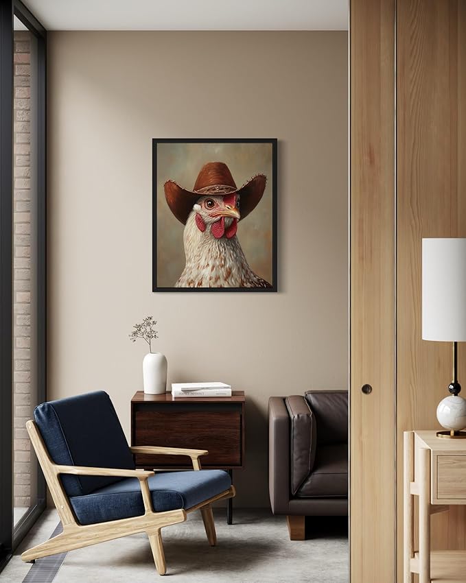 Chicken Cowboy Art Print Poster Wall Art, Western Country Farmhouse Wild West for Bedroom, Bathroom, Living Room Art Decor 58 (Chicken, 11 x 14 inches, Unframed)