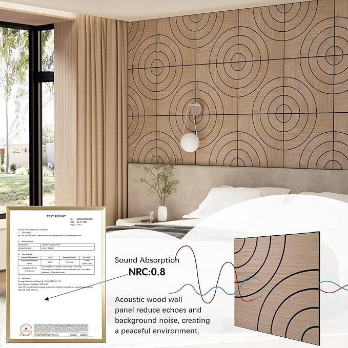 4 Packs Acoustic Wall Panels - Self-Adhesive 3D Wood Slat Wall Panel- Peel and Stick Sound Absorbing Panels for Noise Reducing - Feature Wall Decor for Home & Office