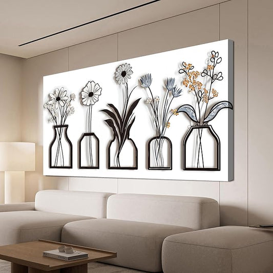 Canvas Wall Art Decor Large Modern Black and White Wall Art Decoratiions Abstract White Flower Wall Art Prints Large Art Work for Wall Decor Pictures for Living Room Home Office Decor 29" X 58"