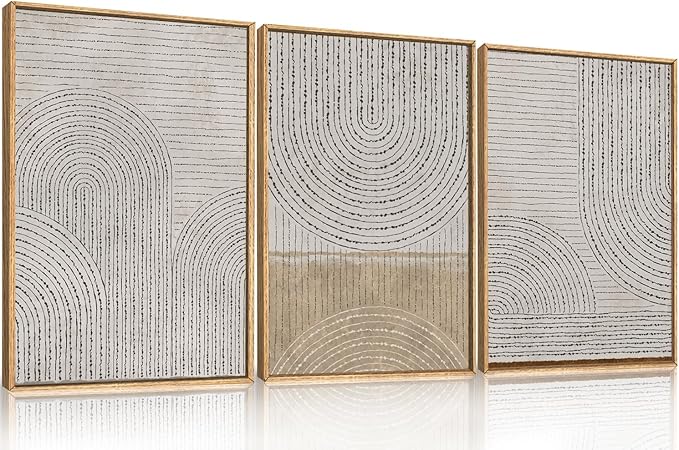 Large Modern Abstract Arch Framed Canvas Wall Art,Neutral Spiral Circles Wall Decor,Boho Beige Geometric Artwork,Mid Century Minimalist Art Print for Living Room,Bedroom,Office- 24"x36"x3