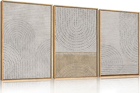 Large Modern Abstract Arch Framed Canvas Wall Art,Neutral Spiral Circles Wall Decor,Boho Beige Geometric Artwork,Mid Century Minimalist Art Print for Living Room,Bedroom,Office- 24"x36"x3