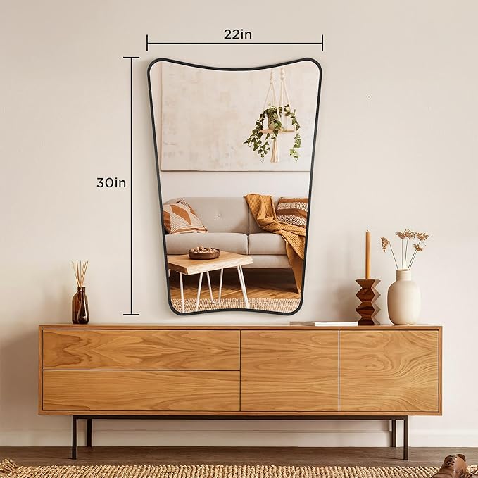 Bathroom Mirror- Irregular Wall Mirror Espejos Decorative 22"x30" Black Aviation Aluminum Alloy Frame for Bathroom, Bedroom, Living Room, Cloakroom, Entryway