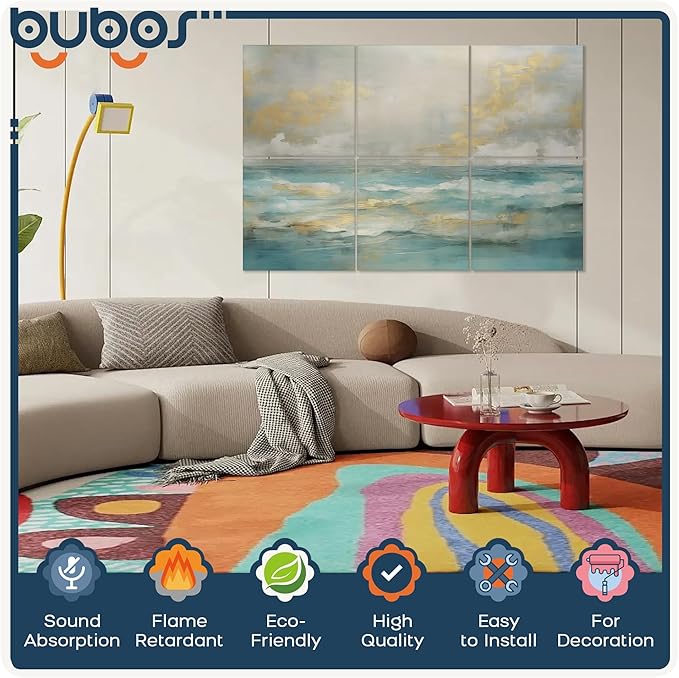 BUBOS 6 Pack Art Acoustic Panels Soundproof Wall Panel,70.8X47.2 Inches Large Sound Absorbing Panel,Self-Adhesive Decorative Acoustical Wall Panels, Acoustic Treatment for Home Office（Foggy Sea）