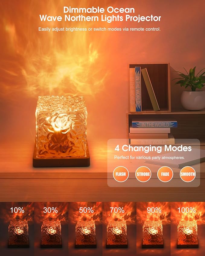 Aurora Ocean Wave Projector Light, Cordless Rechargeable, 16 Colors 4 Modes Northern Lights Lamp with Touch & Remote for Bedroom, Water Ripple Night Light for Room Decor Ambient Mood Lighting