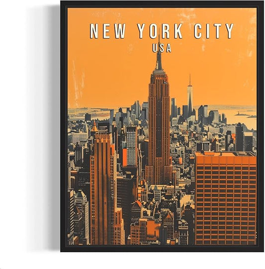 New York City Wall Art Poster Print, Vintage Retro Landscape Scenery Painting Artwork Travel Prints Decor Cityscape Landmarks Gallery 27 (New York City, 24 x 36 inches, Unframed)