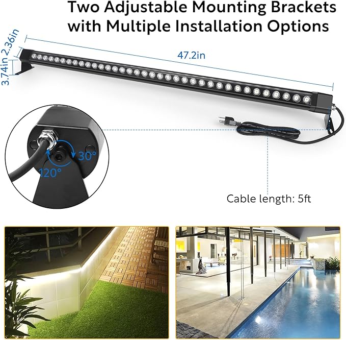 LED Wall Washer Lights Bar 2 Pack,72W 5000K Daylight White Outdoor Wall Wash Lighting,4ft IP67 Waterproof Linear Led Wall Washer Light for Garden,Backyard,Building,Courtyard Exterio Landscape Lighting