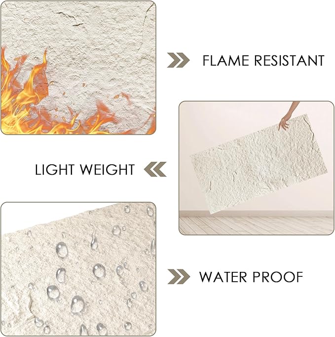 5-Pack 3D Faux Stone Wall Panels, PU Cement-Texture Wainscoting Panels for Interior Walls – Waterproof & Lightweight, Covers 38.7 Sq.Ft, 47.2" x 23.6", for TV Wall, Office, Living Room,White