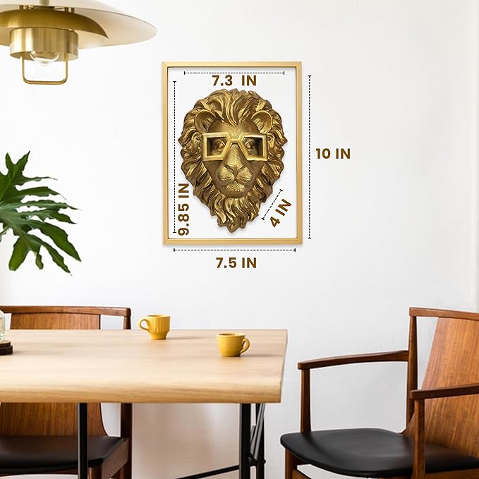 AYDIA Vintage Gold Animal Head Wall Decor, Faux Lion Head, Vintage Wall Decor, Large Animal Head, 3D Sculpture, Gift Ready, Lion Head Wall Mount.