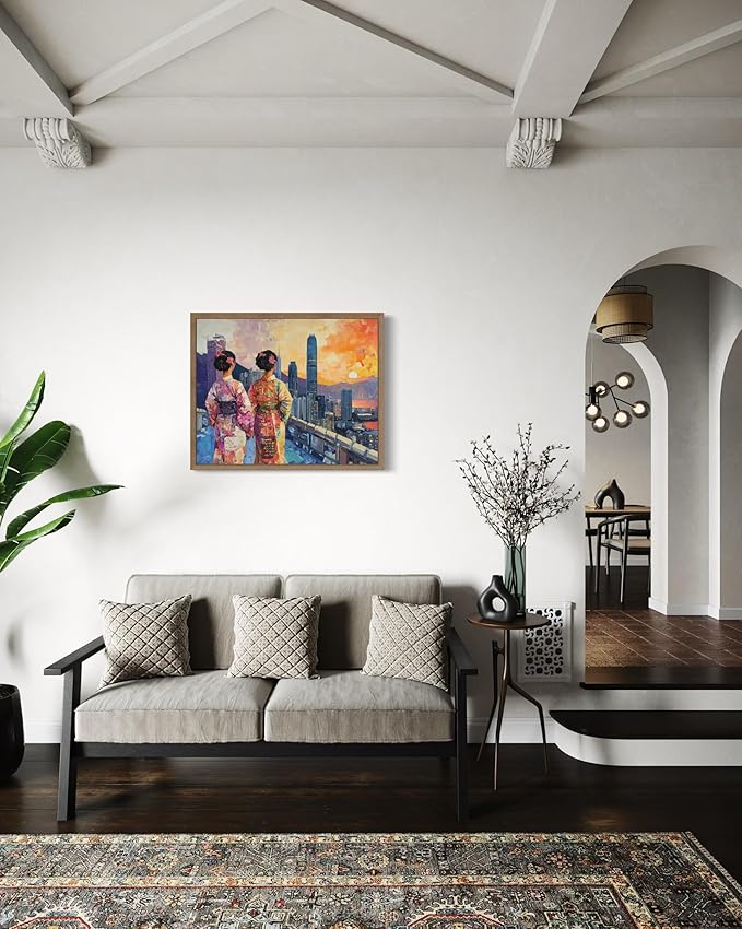 Hong Kong Art Print Poster, Asia Oriental Countries Culture Wall Art Asian Paintings for Bedroom Bathroom Living Room Decor 97 (Hong Kong, 8 x 10 inches, Wood Frame)