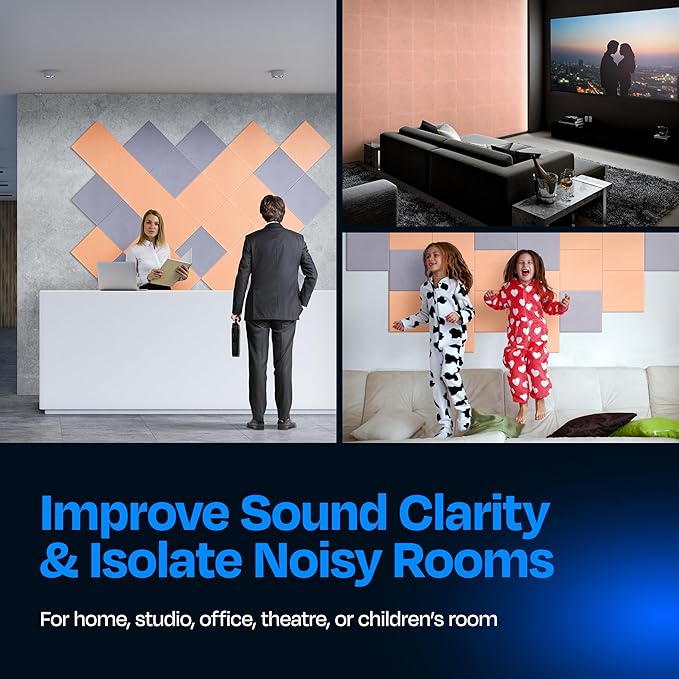 Acoustic Panels 12-Pack Soundproof Wall Panels 12"X12"X0.4" Sound Panels High Density Sound Dampening Panels - [Peach Beige Square]