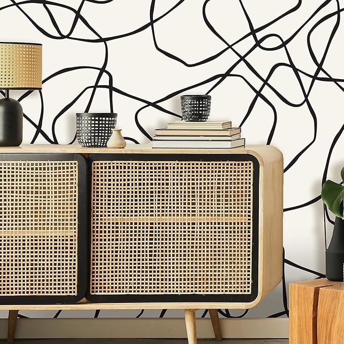 Abstract Minimalistic Peel and Stick Wallpaper | Removable Self Adhesive Geometric Mural | Natural Boho Lines (1 roll 24" W x 48" H)